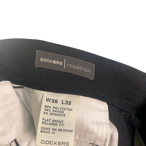 Dockers Collection Men’s Black Dress Pants W38 L32 Flat Front Relaxed Fit - Picture 2 of 3